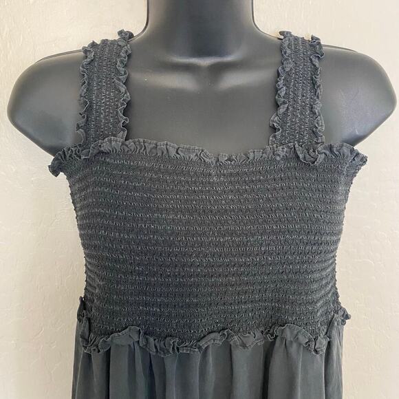 Rails Rumi Smocked Midi Dress Womens Size XL Black Ruffle Hem Cotton Tencel - Picture 4 of 8